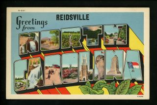 Large Letter Linen Vintage Postcard North Carolina Nc,  Reidsville,  Asheville