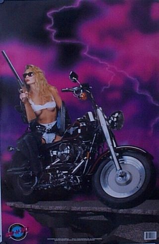 Harley Davidson Vintage Fat Boy Poster Motorcycle Girl Shotgun