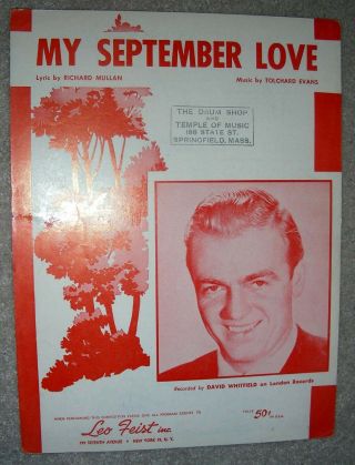 1956 My September Love Vintage Sheet Music David Whitfield By Evans,  Mullan