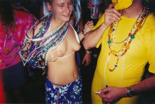 Ju18 Vtg Party Photo 4x6 Mardi Gras Blonde Flashing For Beads Cigarette