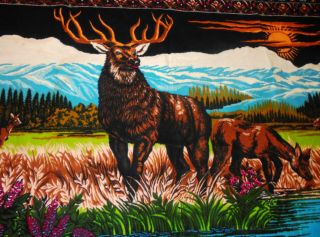 Large Vintage Tapestry Elk Wall Hanging Art Picture Rug 56 " X38 