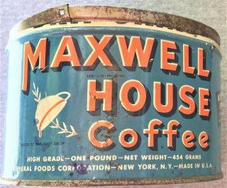 Vintage Maxwell House 1 - Pound Coffee Tin/no Lid - Still Has Key Attached