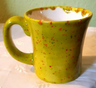 Vintage Studio Art Pottery Coffee Mug Hippie Cup 1977 Lime Green Speckled Glazed