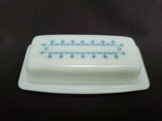 Vintage Pyrex Butter Dish With Lid Snowflake Garland Glass Blue White 72 - B 14