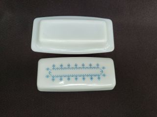 Vintage Pyrex Butter Dish With Lid Snowflake Garland Glass Blue White 72 - B 14 4