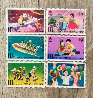 Vintage Full Set Of 6 Korea Stamps 1980 Korea’s Childhood Kids