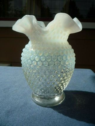 Vintage Fenton French Opalescent Hobnail 6 " Ruffled Edge Vase 1940 