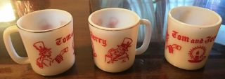 Vintage Set Of 3 Tom And Jerry White Milk Glass Coffee Cups Mugs