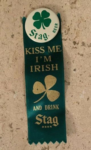 Stag Beer Ribbon With Pin Kiss Me I 