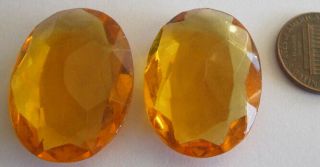 7 Vintage German Glass Giant Gold - Orange Oval Unfoiled Stones 30mm X 22mm