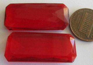11 Vintage German Glass Giant Red Unfoiled Octagon Stones 34mm X 15mm