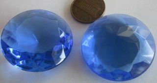 5 Vintage German Glass Giant 31mm Blue Unfoiled Round Curveback Stones