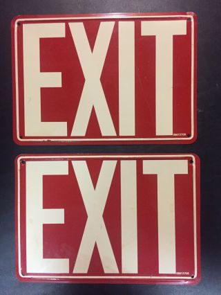 Vintage Exit Sign Tin Metal Red With White Letters (2)