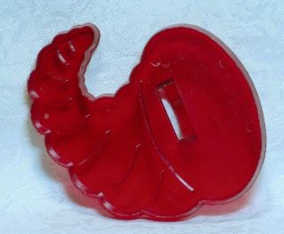 Hrm Vintage Red Plastic Cookie Cutter - Cornucopia Fall Thanksgiving Harvest