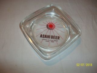 Vintage Asahi Beer Collectible Clear Glass Ashtray Japans Classic Beer 1889