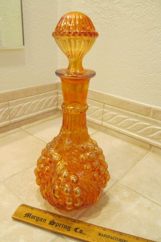 Vintage Imperial Marigold Carnvial Glass Grape Wine Decanter With Stopper