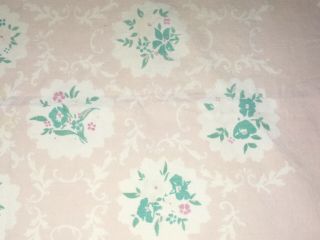 Vintage Simtex Pastel Pink And Aqua/turquoise Floral Tablecloth 48 X 52”