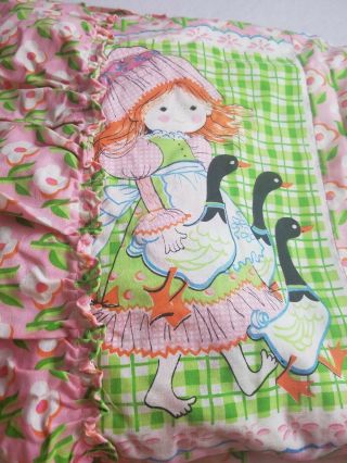 Vintage Sears Perma Prest Girls Twin Bedspread/coverlet Pnik Floral Girl A22