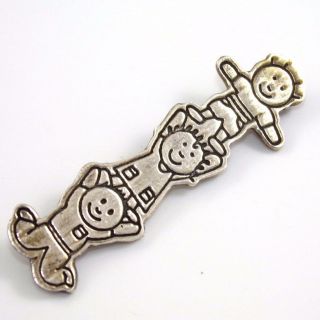 Vintage Sterling Silver Mexico Children Kids Family Love Pin Brooch Ldg8