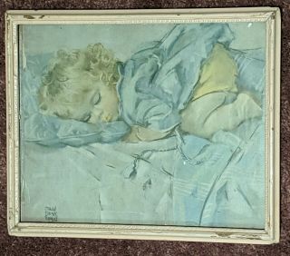 Vintage Maud Tousey Fangel Print In Frame - Baby Girl Sleeping/nursery Decor