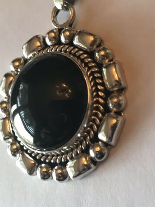Vintage Signed Mexico Sterling Silver Black Onyx Pendant Rope Orbit 3