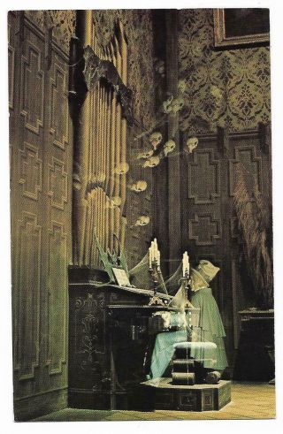 Vintage Florida Chrome Postcard Orlando Disney Haunted Mansion Organist Ghostly