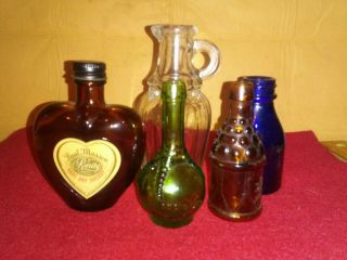 5 Vintage Antique Glass Bottles With Small Size Assorted Colors Alll