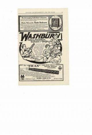 Vintage Globe Wernicke Elastic Bookcases Washburn Violins Swan Ink Pen Ad Print