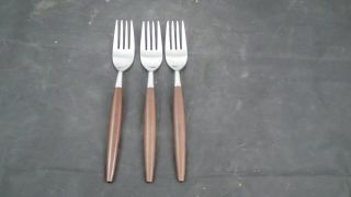 Vintage Mid Century American Tempo Stainless Wood Handle Japan 3 Forks 7 3/4 "