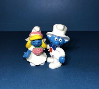 Smurfs Bride & Groom Smurfette Wedding Vintage Figures Pvc Schleich Germany 1991