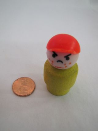Vintage Fisher Price Little People Bully Boy In Yellow Red Hat Wood Body