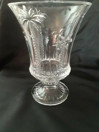 Vintage Shannon 24 Lead Crystal Vase With Palm Tree,  Made In Czech Republic