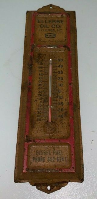 Vintage Tin,  Texaco Advertising Thermometer (ellerbe Oil Co. ,  Ellerbe,  N.  C. )
