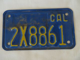 Vintage Vehicle Motorcycle License Plate California 2x8861 Man Cave