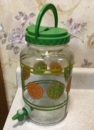 3 Quart Glass Dispenser Vintage Lemonade Dispenser Lemon Pattern Drink Dispenser