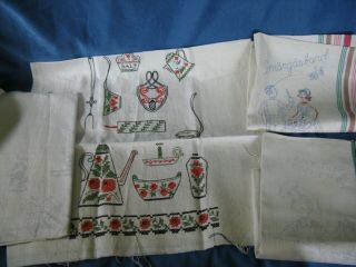 4 Unfinished,  To Be Embroidered,  Linen Kitchen Towels,  Vintage Stamped Designs