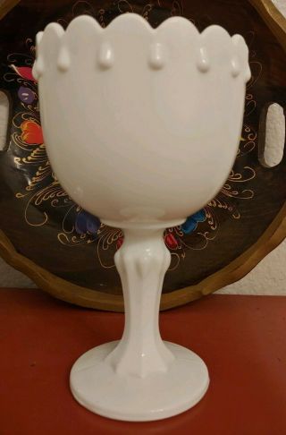 Vintage White Milk Glass Pedestal Compote Fruit Bowl Tall Candy Dish Wedding