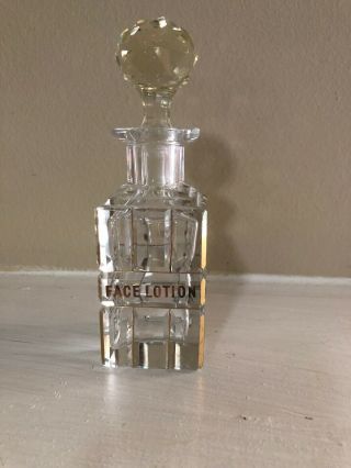 Vintage Clear Glass Hand Lotion Bottle With Stopper