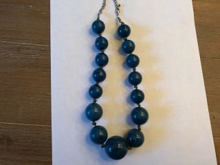 VTG Blue Marbled Plastic Round Graduated Bead Necklace - Triple Knotted (20 
