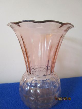 Vintage Anchor Hocking Pink Depression Glass Pineapple Vase W/ruffled Rim