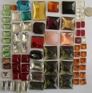 73 Vintage German Glass Assorted Square & Rect Stones 10mm - 33mm