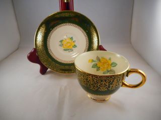 Tea Cup & Saucer,  Homer Laughlin China,  Lady Greenbriar Pattern,  Vintage Rose