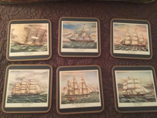 Vintage Pimpernel Coasters Nautical Clipper Ships 4.  25” Set Of 6