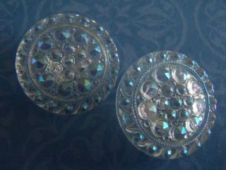 2 Vintage Glass Buttons Aurora Borealis 23mm Sew Craft Jewelry Knit Scrapb