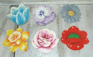 6 Vintage H.  J.  Stotter Flower Coasters Vinyl Foam Backed