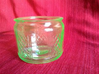 Vtg Green Depression Glass Canister Jar,  No Lid