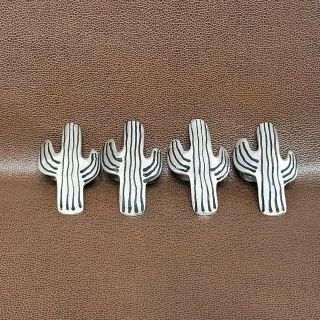 Vintage Cactus Napkin Rings Set Of 4 Southwest Silver Metal