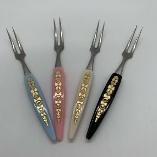 Appetizer Forks 4 Vintage Tiny Stainless Steel Hor Devour Servers Little Forks