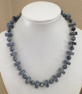 Vintage Sarah Coventry Marbled Blue Beaded Statement Necklace Short Choker