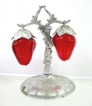 Hanging Strawberries Vintage Salt And Pepper Shakers With Base Tree To Hang